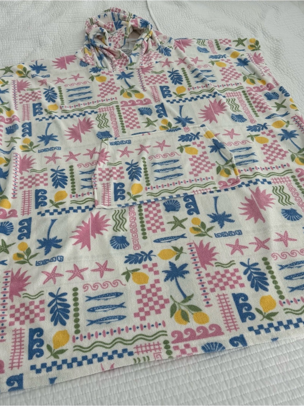 Women's Hooded Swim Coverup in Pink & Blue Tropical Print - Throwzy - Picture 8 of 10